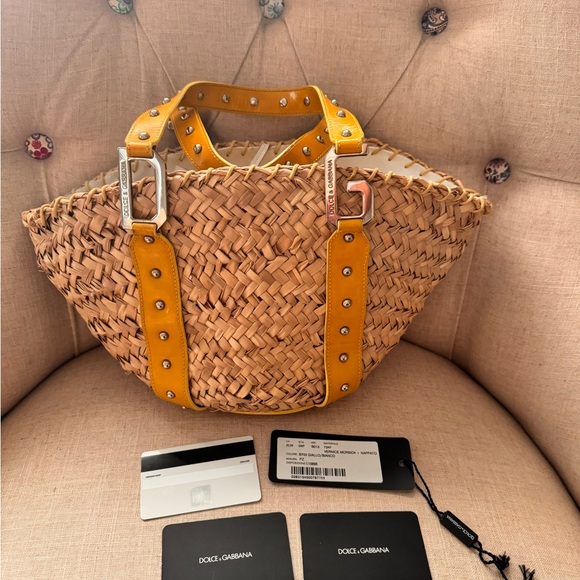 Dolce & Gabbana Handbags - Dolce & Gabbana Woven Tote with Yellow Straps